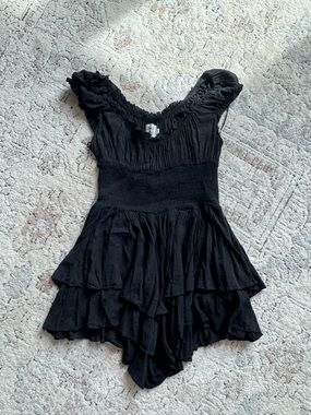 Princess Polly Black Ruffled Smocked Romper